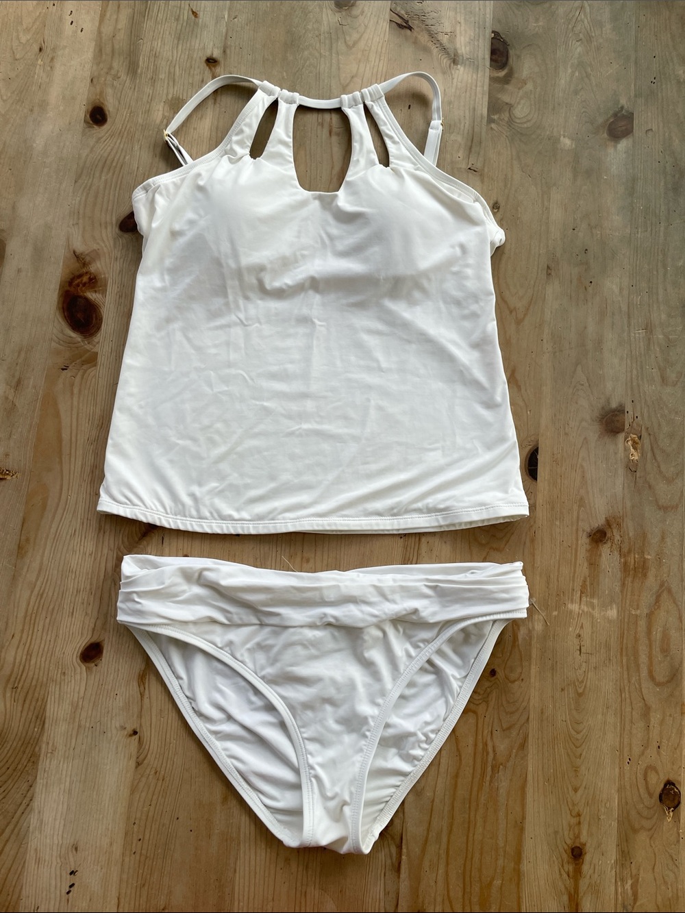 La Blanca White Swim Tankini Two Piece Ruched Bottoms Like New Size 10